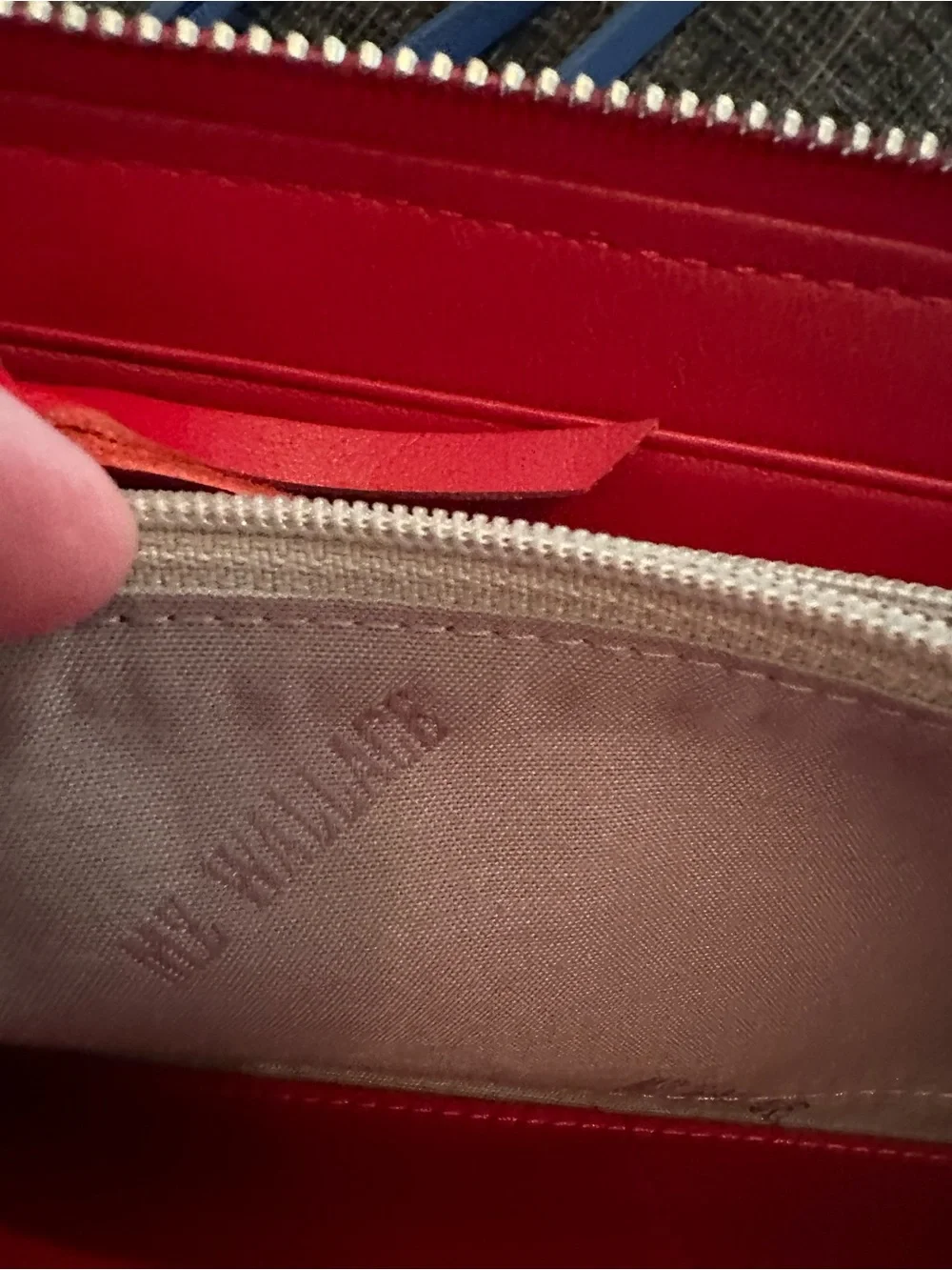 MZ Wallace White Perforated Zip Wallet with Blue and Red Accents. Rare